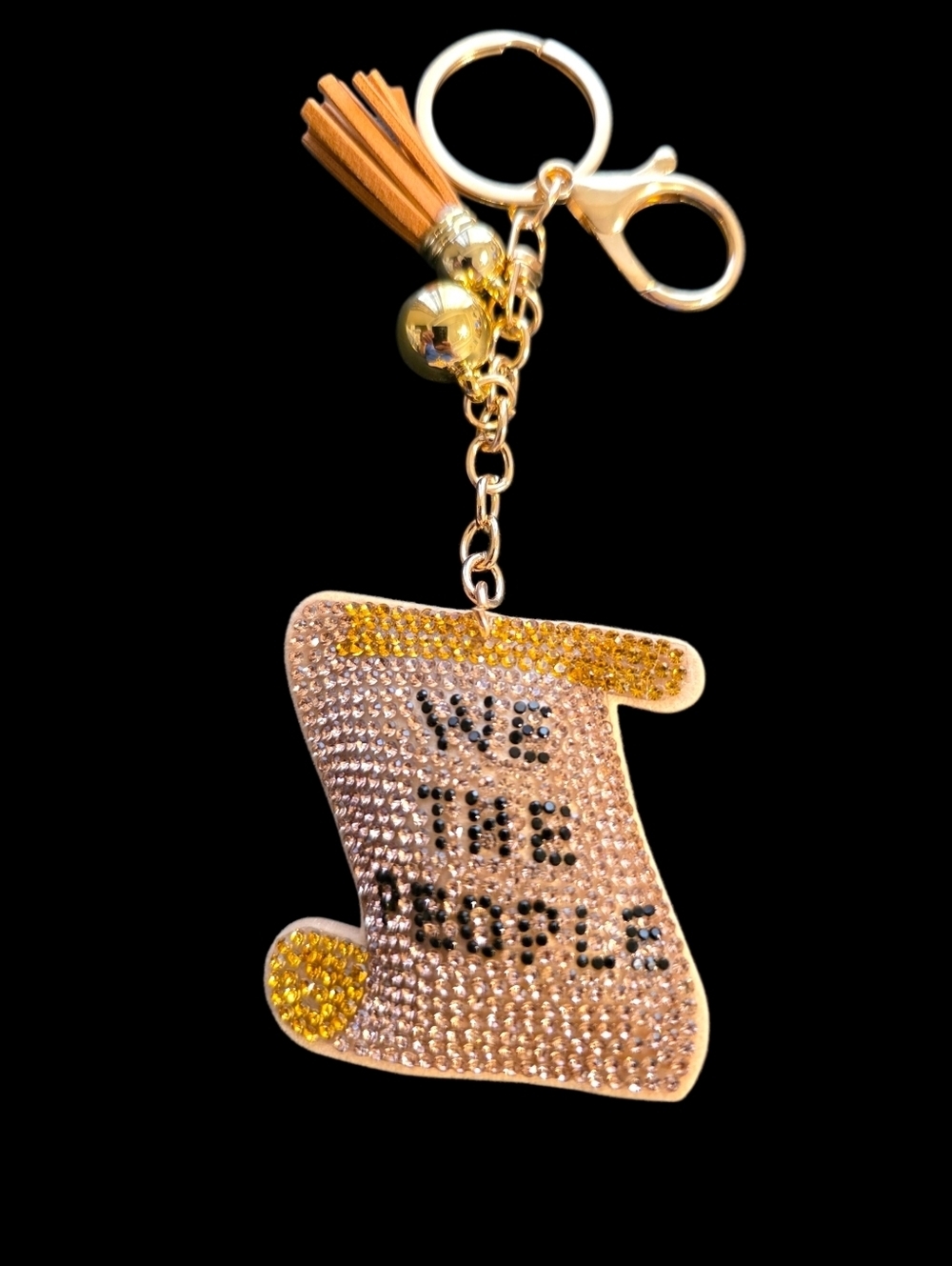 Rhinestone 'We The People' Scroll Bag Charm Keychain with Tassel
